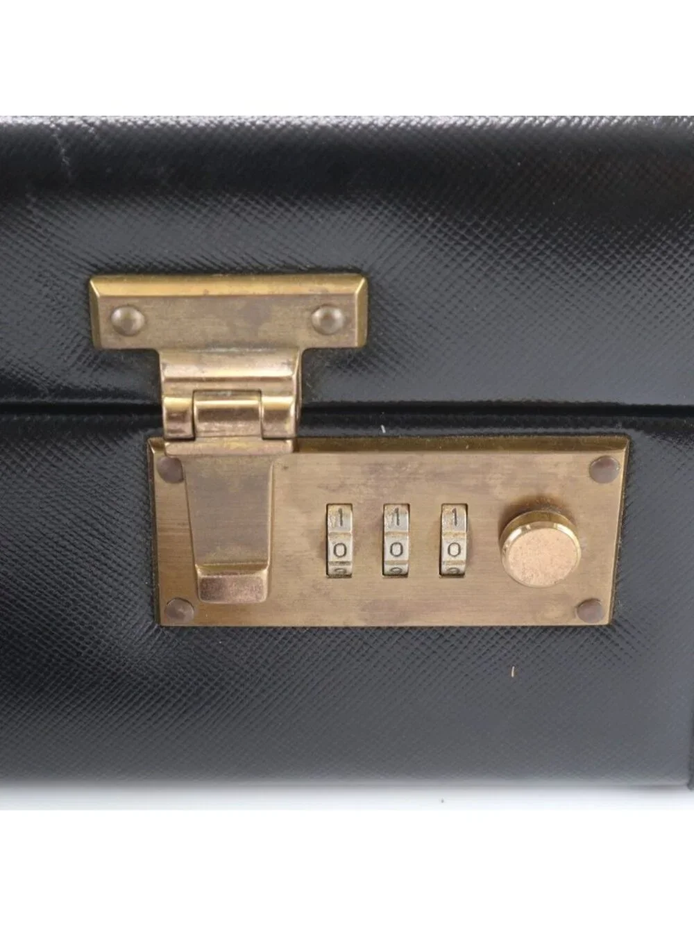 Prada Leather Attache Case Hard Document Business Briefcase Black